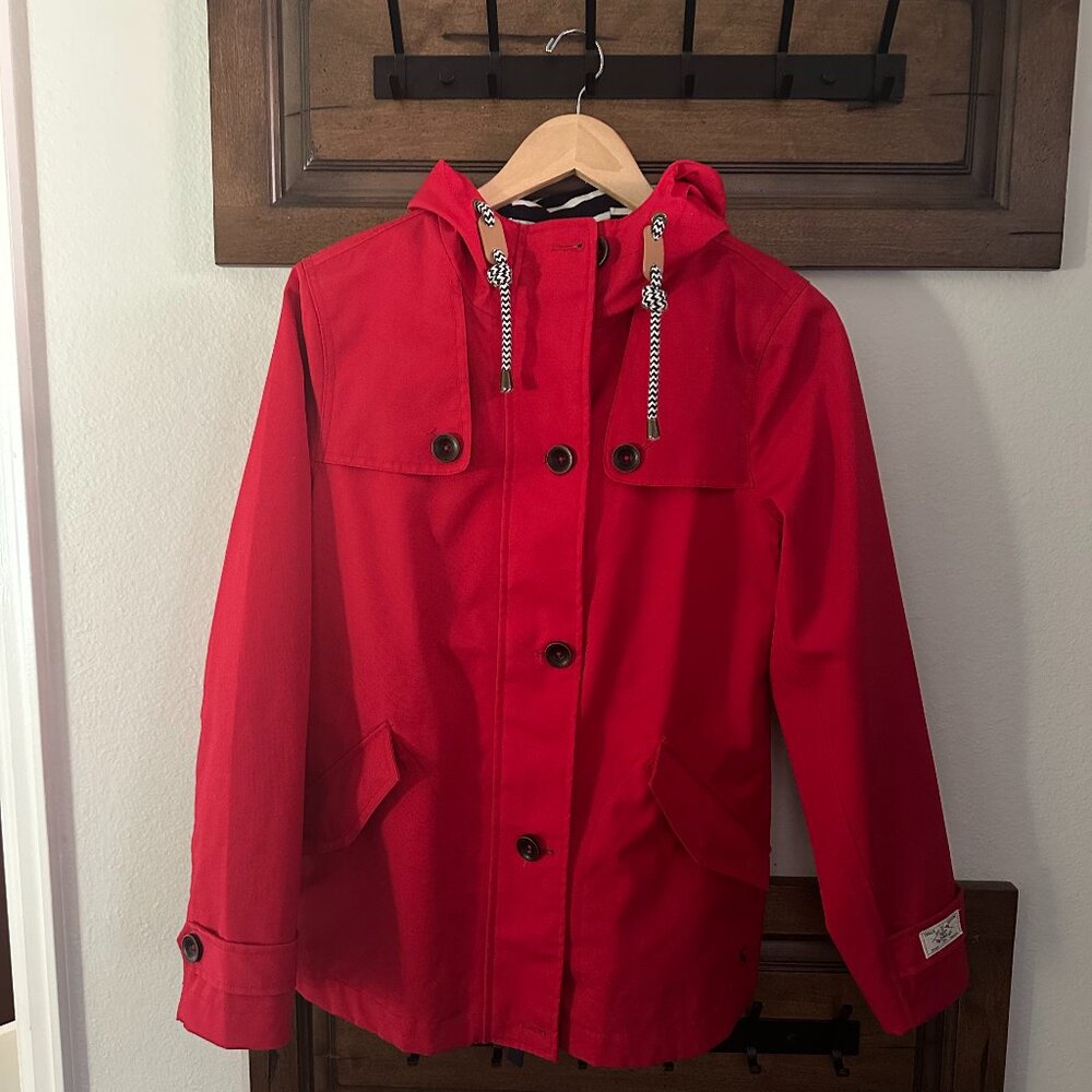 Joules Coast Hooded Waterproof Jacket in Red, US 6, UK 10, EU 38